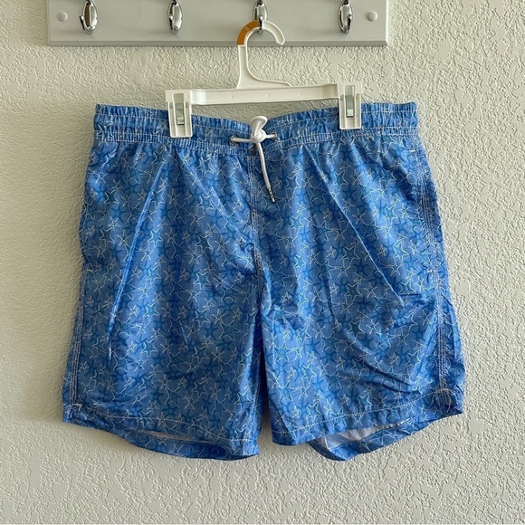 Slate & Stone Light Blue Stars Starfish Printed Swim Shorts Trunks Lined Size L - Picture 1 of 8